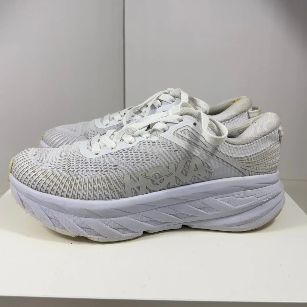 Hoka One Bondi 7 Women Size 8 White/ Grey Running Shoes 1110519 Cushion Comfort